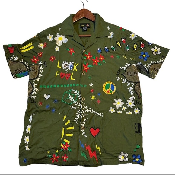 Adidas X Pharrell Williams camp embroidered cotton button up shirt - Picture 2 of 16